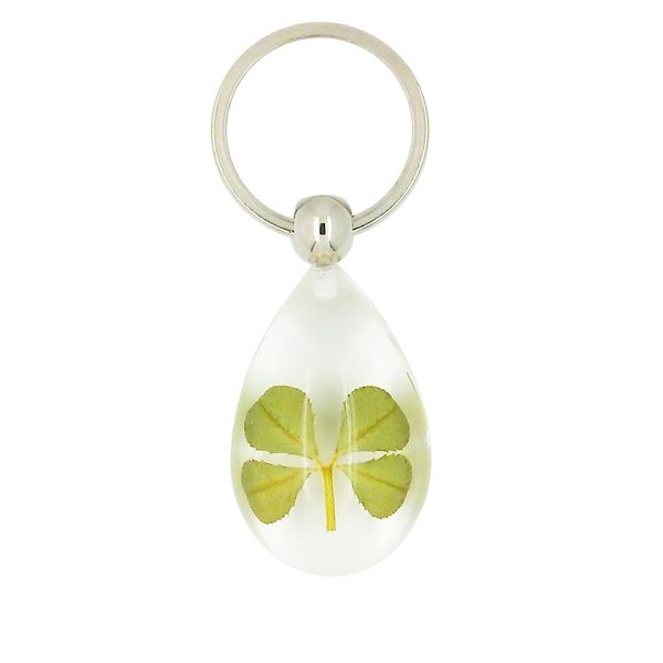 Celtic Lucky Real 4 Four Leaf Clover Clear Good Luck Keyring with Gift Box & Guarantee