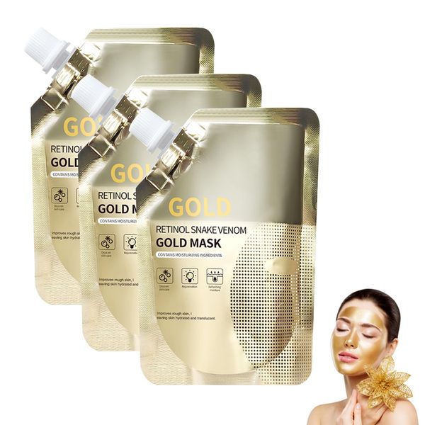 Fengyang 3Pcs Schlangengift-Peptid-Goldmaske, Retinol Schlangengift Peptid Goldmaske, Rejuvenating Gold Peel off Mask, Straffendes Gesichtsmaske Feuchtigkeitspendende Reduziert Feine Linien