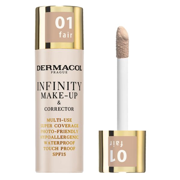 Dermacol Infinity make-up and corrector, Multi-use, Super coverage, Photo-friendly,Hypoallergenic,Waterproof, Touch proof, SPF 15, 01, Fair