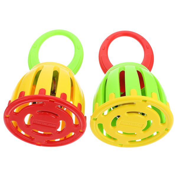 Handheld Jingle Ring Sleigh Bells: 2Pcs Cartoon Handbell Party Rattle Kids Rattle Luminous Handbell Musical Instrument