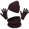 3Pcs Set Winter Warm Knit Beanie Hat Cap Scarf Touch Screen Ski Gloves Men Women
