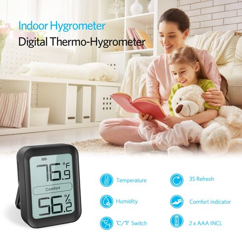 Bfour Digital Thermometer Hygrometer Indoor Black