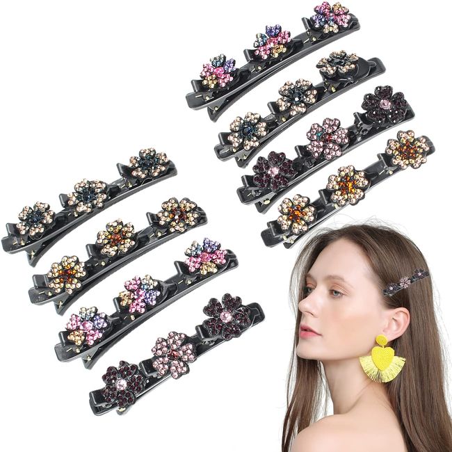 8 Stück Haarspangen Mädchen funkelnde Strass Geflochtene Haarspange für Frauen Mädchen,KXAMELIE Haarnadel mit Funkelnde Kristallblumen Exquisite Doppelschichten mit 3 Clips