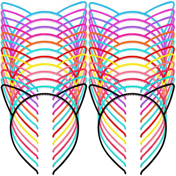 Beaupretty 24 Pieces Cat Ears Headbands Girls Plastic Headbands Cat Hair Hoop Cute Cat Headbands Halloween Hair Accessories for Women Girls Daily Wearing and Party Decoration