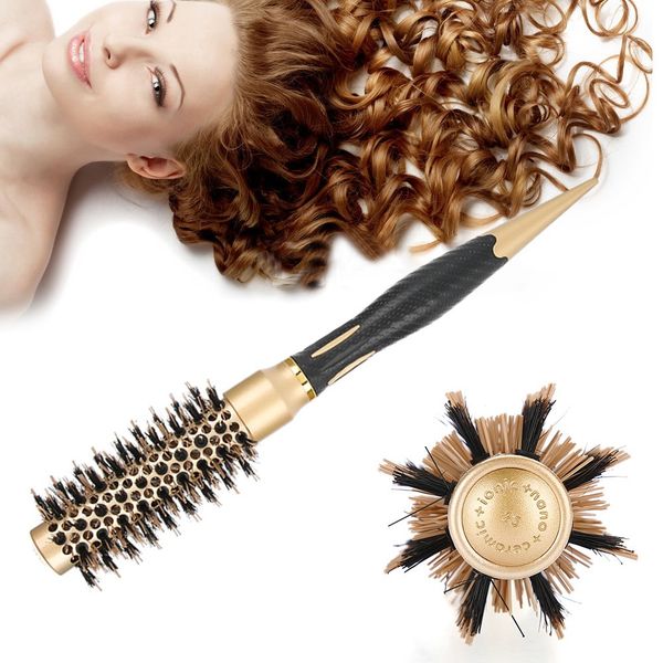 Haarbürste mit Wildschweinborsten und Nylon, Professionelle Haar Rundbürste zum Föhnen, Kleine Thermo Keramik Ionen Round Brush, Föhn Styling Bürste, Borsten Haarbürste antistatisch(A1813-25)