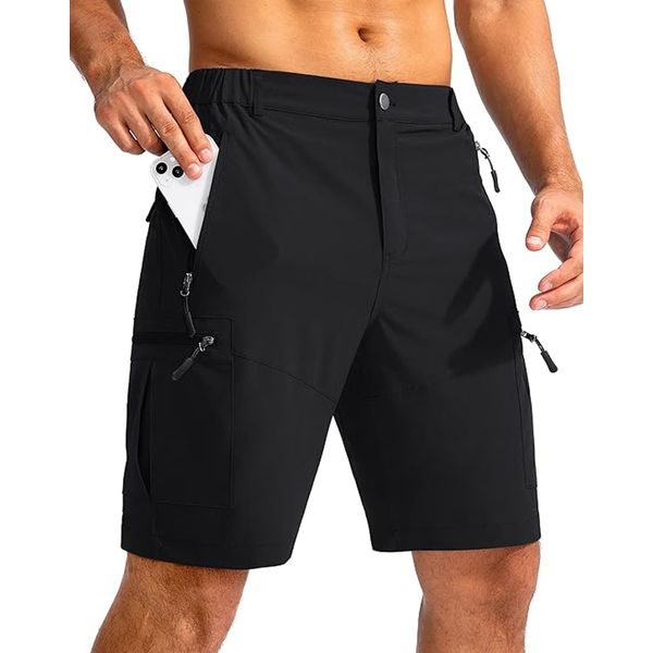 Tansozer Kurze Hosen Herren Wandern Mit Reißverschlusstasche, Ultraleichte, Atmungsaktive, Schnelltrocknende, wasserdichte Outdoor Sommer Cargo Shorts Schwarz XL