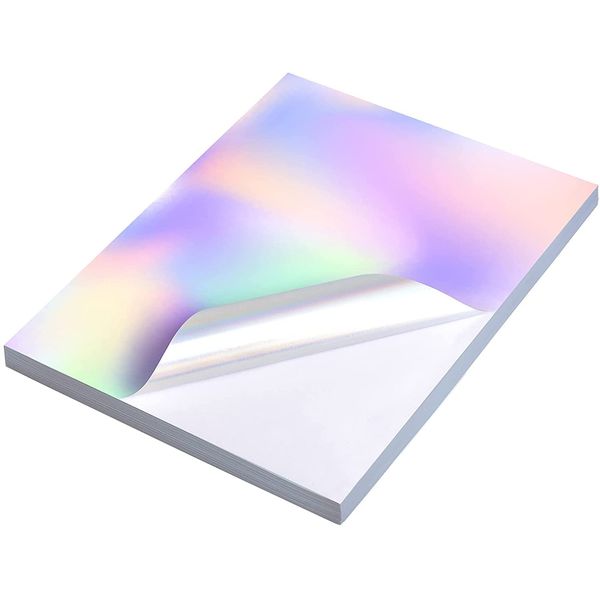 QiXin 22 Sheets Holographic Sticker Paper 8.5 x11 inch for Inkjet Printer & Laser Printer US letter size Holographic Printable Vinyl Rainbow Sticker Printer Paper Adhesive Waterproof Vinyl