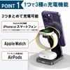 Ink Chips, 3-in-1 Folio Wireless Charger, Black, Can Charge 3 Devices Simultaneously, MagSafe Function, Fast Charging, Foldable, Adjustable Angle, Night Light, Safe Design, Magnetic Type, USB Type C