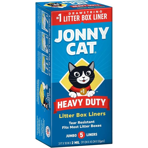 JONNY CAT Heavy Duty Jumbo Tear-Resistant Litter Box Liners, 5 Count
