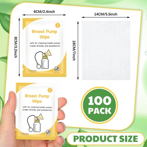 Demissle 100 Pack Breast Pump Wipes Individually Wrapped Quick Clean Pump Parts Cleaning Wipes for Tables, Countertops, Chairs, and More Convenient and Hygienic Breastfeeding Supplie