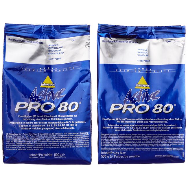 Inkospor Active Proteinshake Pro 80 Beutel 2er Mix Pack (2 x 500 g) Vanille/Schoko, 1er Pack (1 x 1 kg)