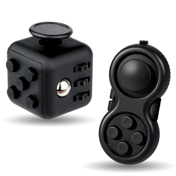 Yeefunjoy 2Pcs Anti-Stress Würfel Spielzeug, Fidget Toy Cube, Fidget Pad Controller zum Stressaubbau bei Nervösität für ADD, ADHS, Autismus, Teenager, Kinder, Erwachsene (Schwarz)