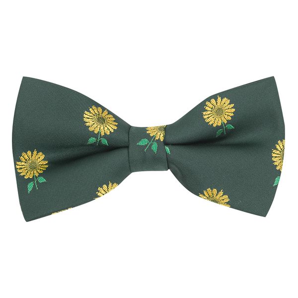 King & Priory Dark Green Embroidered Sunflower Bow Tie