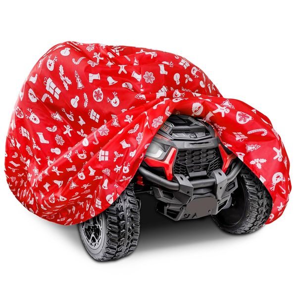 Kids Ride On Toy Car Cover with Christmas Elements, Waterproof Oxford Fabric Cover for Power Wheels Jeep Truck, Kids' Electric Vehicles Cover, All-Weather Protection Universal Fit