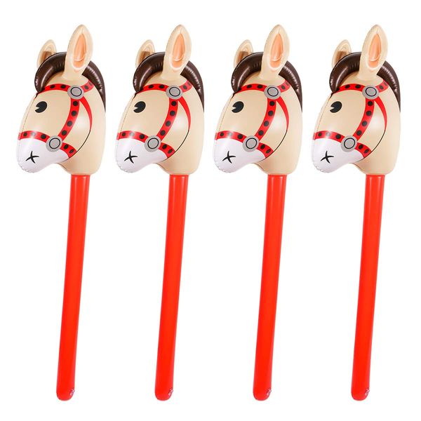 4PCS Inflatable Stick Horse - Pony/Christmas/Western Cowboy/Horse Baby Shower Birthday Party Decorations Supplies Favors Inflatable Horse Head Costume Stick (37 Inches)