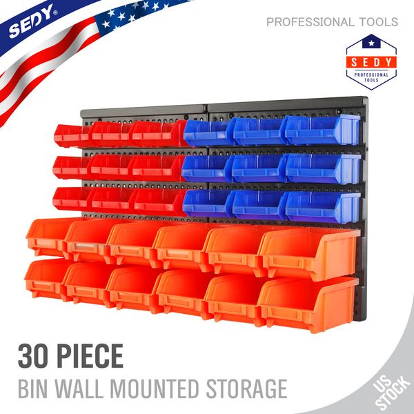 30 Bin Wall Mount Storage Rack for Garage Shed Warehouse Hardware Tools Nails