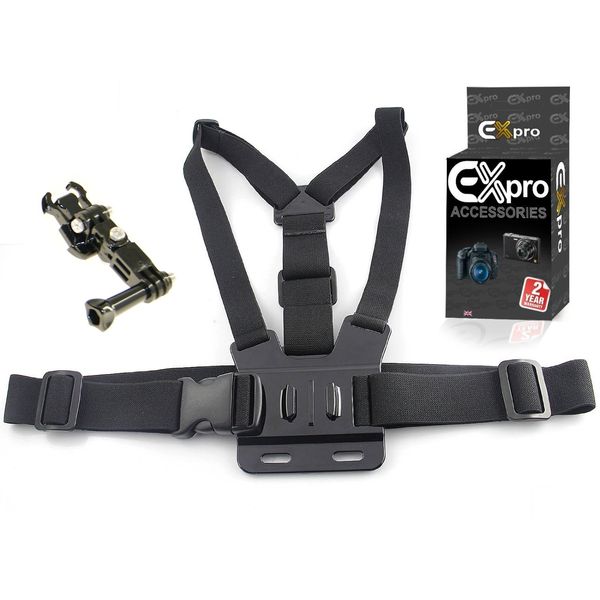 Ex-Pro ECH1 Adjustable Chest Mount Harness with 3-Way Pivot Arm Compatible with/for GoPro [Standard Mount]