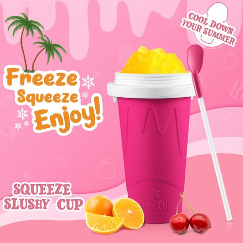 2 Pack Slushie Cup, Slushy Maker Cups, Magic Quick Frozen Squeeze Cups for Ice Cream Juice Milk Yogurt, DIY Smoothie Cooling Cup with Lid and Straw for Kids Friends Family (Blue and Pink)