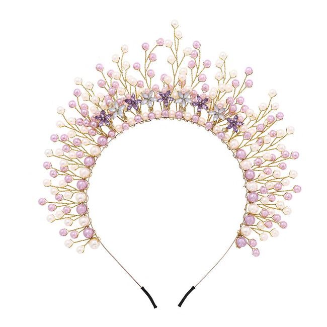 IYOU Bridal Wedding Headband Pearl Purple Headpiece Flower Goddess Halo Crown Costume Cosplay Hair Accessories for Women