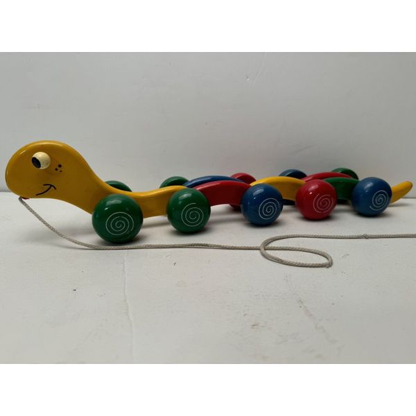 Rare Wooden Pull Along Toy￼Rainbow Colorful Caterpillar Inchworm