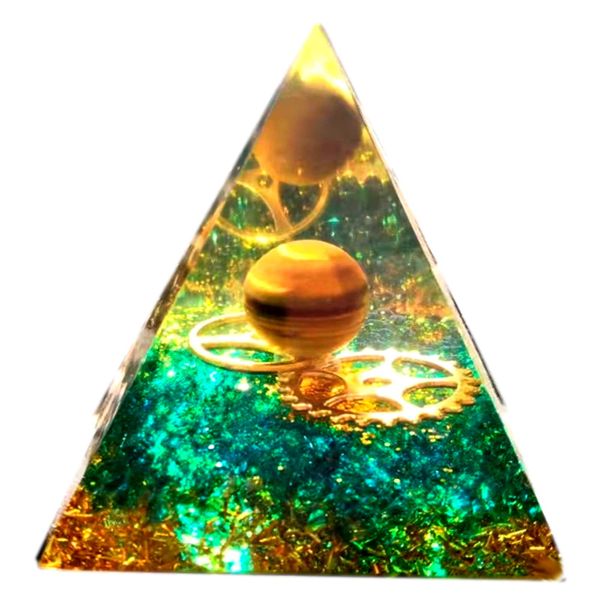 S.fields.inc Crystal Pyramid Orgonite Green Power Stone Crystal 6x6cm (Chronos)