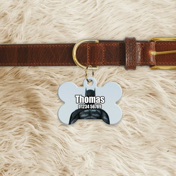 Personalised Batman Pet ID Tags Custom Metal Dog Name Tag Bone Shaped