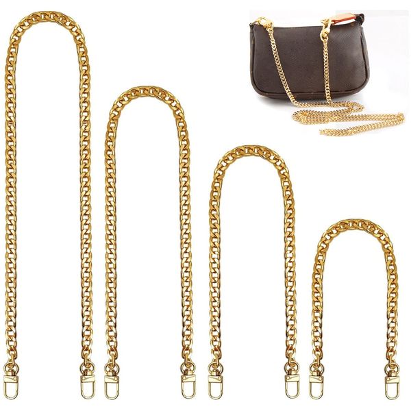 WACH AUF 4 Pieces Purse Chain Straps 120/100/80/40cm Gold Chain Bag Strap Metal Cross Body Handbag Bag Chain with Buckles Replacement Flat Chain Strap for DIY Shoulder Bag Accessories