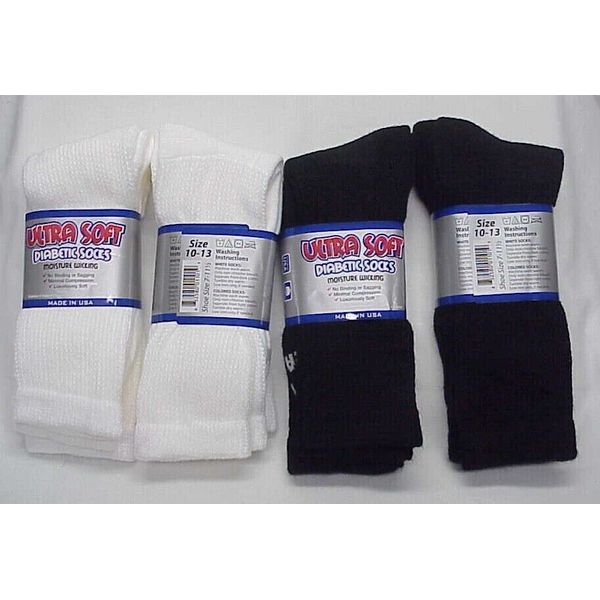 2pr Mens Ultra Soft loose fit top Diabetic Crew Socks Black or White 13-15