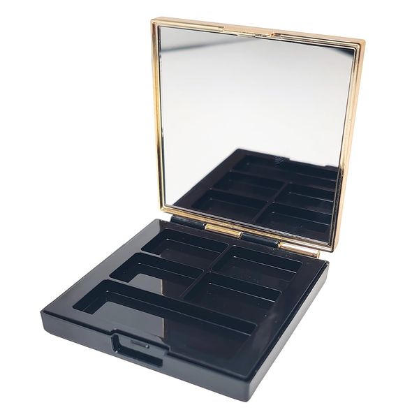 Black 5 Grids Empty Eyeshadow Palette with Gold Frame Mirror Lipstick Box Powder Blush Makeup Case Highlighters Container DIY Refillable Eye Shadow Pans