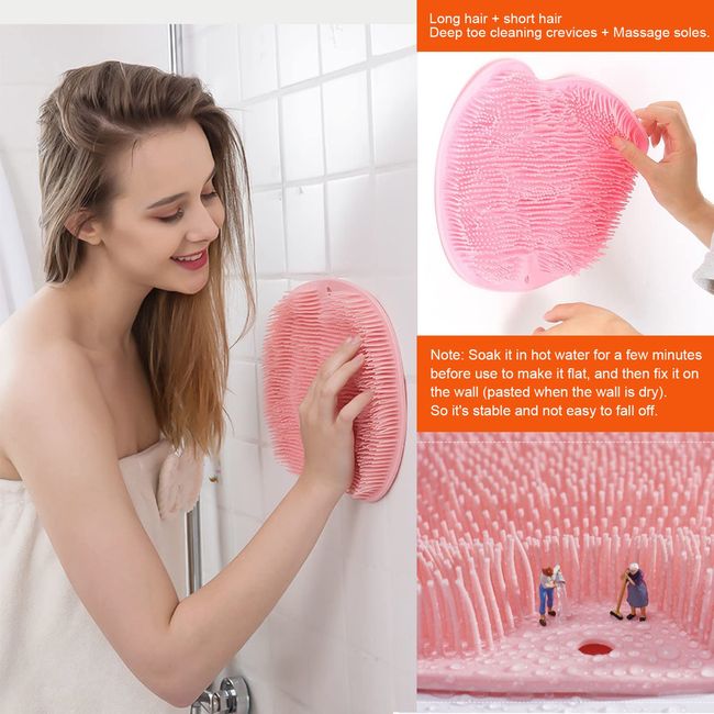 Silicone Shower Foot Scrubber Back Brush Massager Clean Bathroom