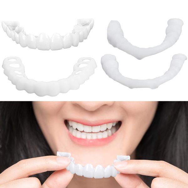 1 Pair Clip in Veneers Teeth,Dentures False Teeth,Snap on Veneers Teeth Top and Bottom,Temporary Upper and Lower False Teeth for Men Women with Bad Teeth