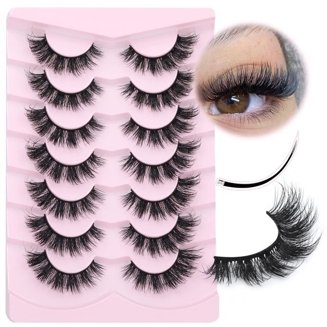 Mink Lashes Natural Look False Eyelashes Fluffy Flat Eyelashes 3D Mink Lashes Wispy Strips Lashes 7 Pairs Multipack by Focipeysa