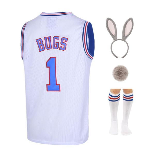 TUEIKGU Mens #1 Bugs #10 Lola Jerseys Couples Halloween Costume Sets Space Basketball Jersey (White1, Large)