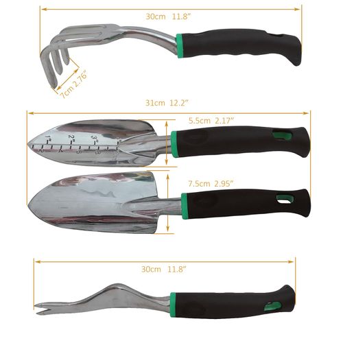 Gardening Tool Set Including Hand Trowel, Transplant Trowel, Cultivator Hand Rake, Pruning Shears and Weeder, Non-Slip Rubber Grip (4 pcs Green)