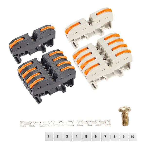 UOHGDPY DIN Rail Terminal Blocks kit,Universal Compact Wire Wiring Connector (10 pcs connectors+Article in Parallel+ Digital Identification+Screw)