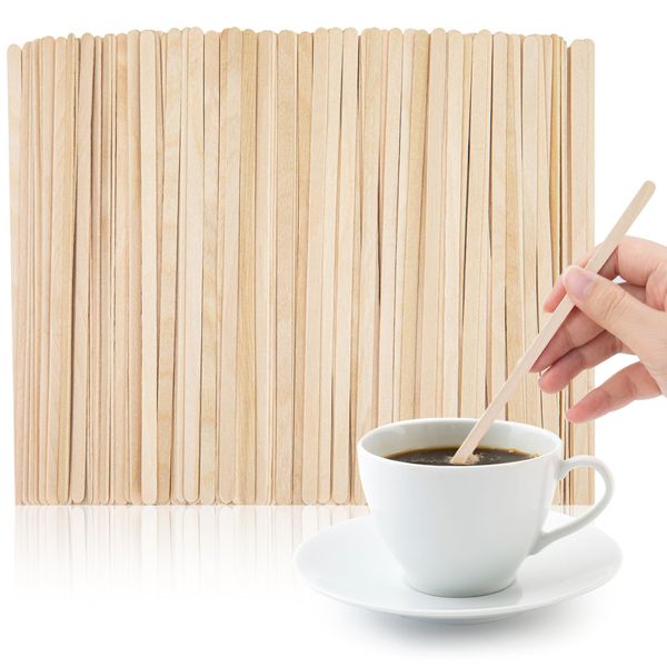WISYOK 500 PCS Coffee Stirrers, 7 Inch Premium Birch Wood Sticks, Smooth Round Ends, Splinter-Free Disposable Stir Sticks for Coffee, Cocktails, Office, Home Use