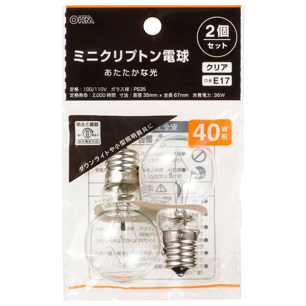 Ohm Electric LB-PS3536C-2PN 06-0877 OHM Mini Krypton Light Bulb E17 40W Shape Dimmable Incandescent Light Bulb, Clear, Set of 2