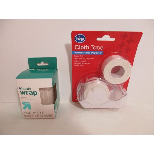 Kroger Cloth Adhesive Health Care Wound Tape Dispenser & Refill + Elastic Wrap