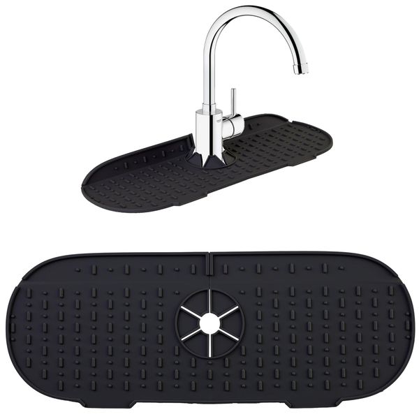 RYHX Silicone Sink Faucet Mat,Faucet Sink Splash Guard,Silicone Drying Mat for Kitchen Sink,Faucet Mat for Kitchen and Bathroom Countertop Protect-Black