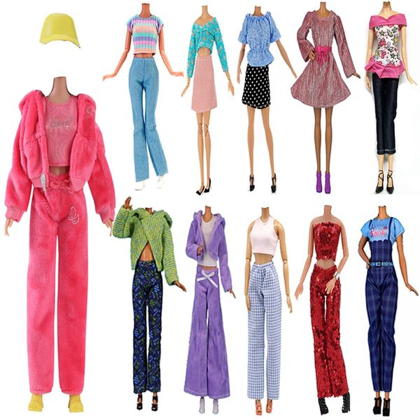 Doll Clothes, 5 Sets Outfits Dresses Casual Tops and Pants Winter Sports Wear Sweater Windbreaker Hat for 11.5 inch Dolls Accessories Random Style (A)