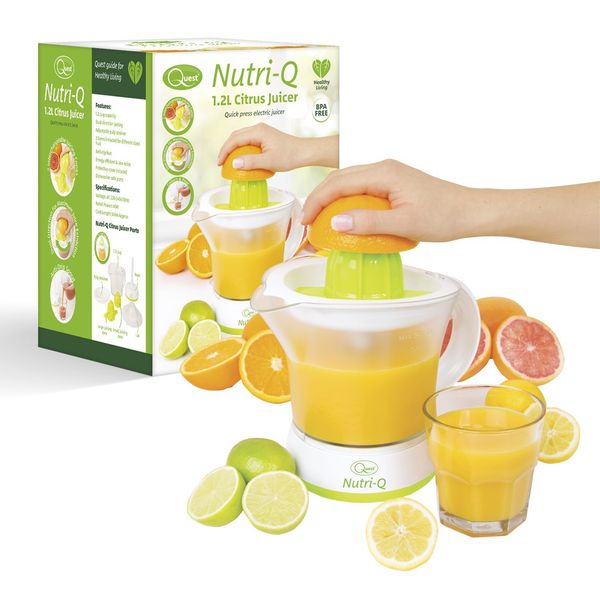 Quest Nutri-Q 34210 Quick Press Electric Citrus Juicer / 2 Different Cone Sizes / 1.2L Jug / Adjustable Pulp Strainer / Dual Direction Juicing / Low Noise / Dishwasher Safe Parts