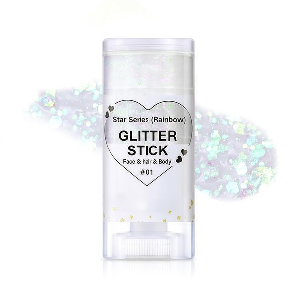 YBUETE Face Body Glitter Stick, Singer Concerts Festival Music Rave Body Glitter, Mermaid Sequins Chunky Glitter, Holographic Glitter Stick, Waterproof and Long Lasting Sparkling, #01 Rainbow