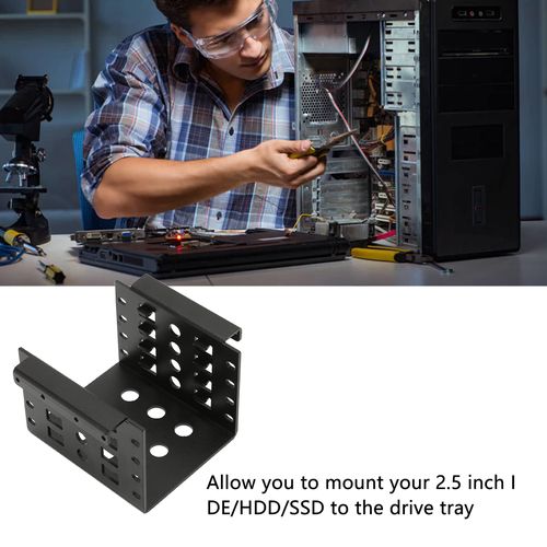 plplaaoo HDD SSD Mounting Bracket,2.5in Aluminium Alloy Hollow Design High Hardness 2.5in Hard Drive Cage, Easy to Install, HDD Adapter, HHD Reader, Mobile Rack Holder(Black),Hard Drive Bracket
