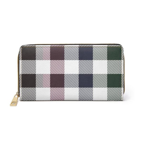 Womens Wallet, Zip Purse, White Multicolor Plaid - One size