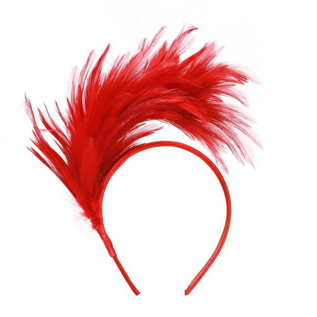 MWOOT Feather Headband, 1920s Fascinator Headwear, Red Feather Headpiece, Hair Accessories for Cocktail Wedding Tea Party