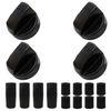 4x Universal Control Knobs Replacement with 12x Adapters Fit for Oven/Stove/Range - Black