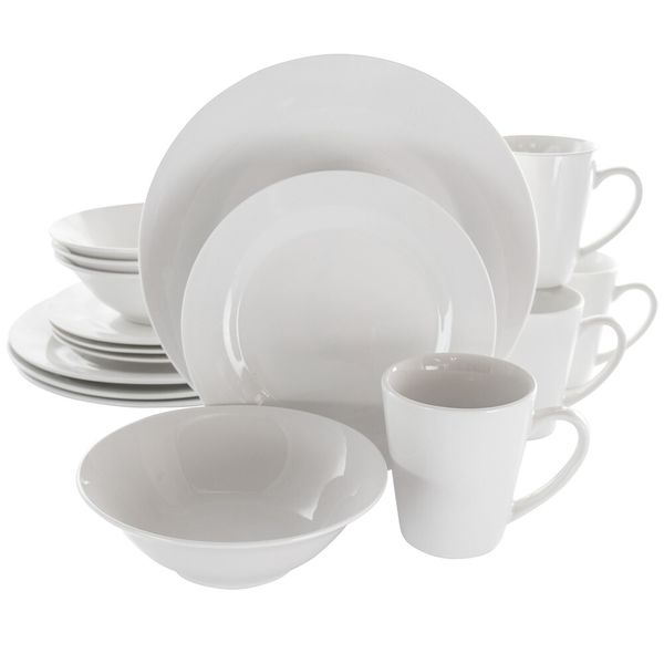 Elama El-Marshall Marshall 16 Piece Porcelain Dinnerware Set In White