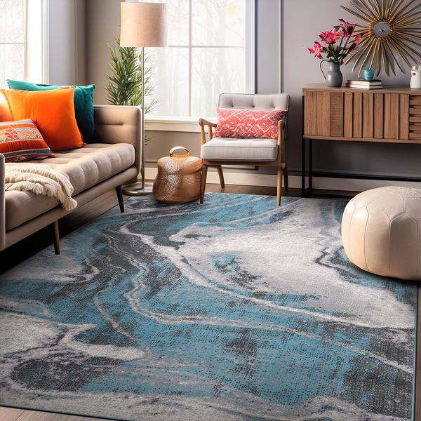 Rugs for Living Room Distressed Abstract Watercolor Stain Resistant Soft Rugs