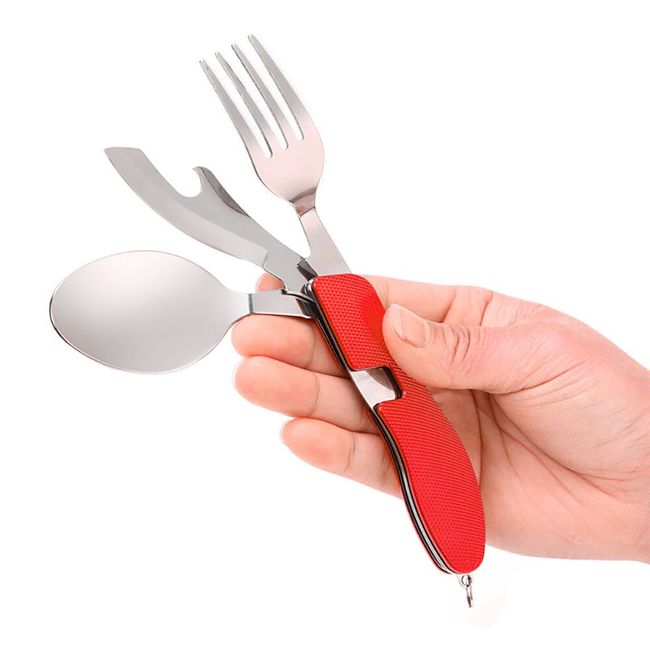 Stainless Steel Kitchen Utensil Set 7-in-1 Folding Tableware (Fork/Knife/Spoon/Bottle  Opener) for