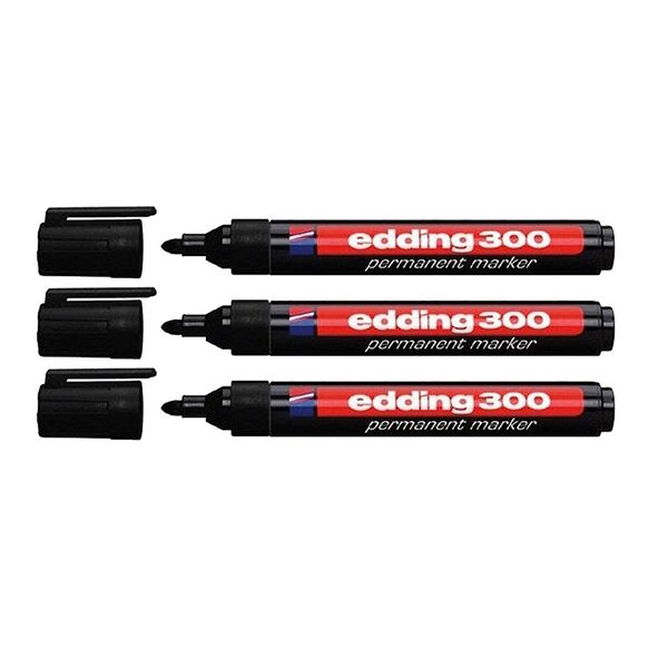 Edding 4-300001 300 Industry Permanent Marker - Rundspitze - Beschriftung von Karton, Metall, Gummi und Glas, schwarz (1,5-3 mm, 3er Pack)